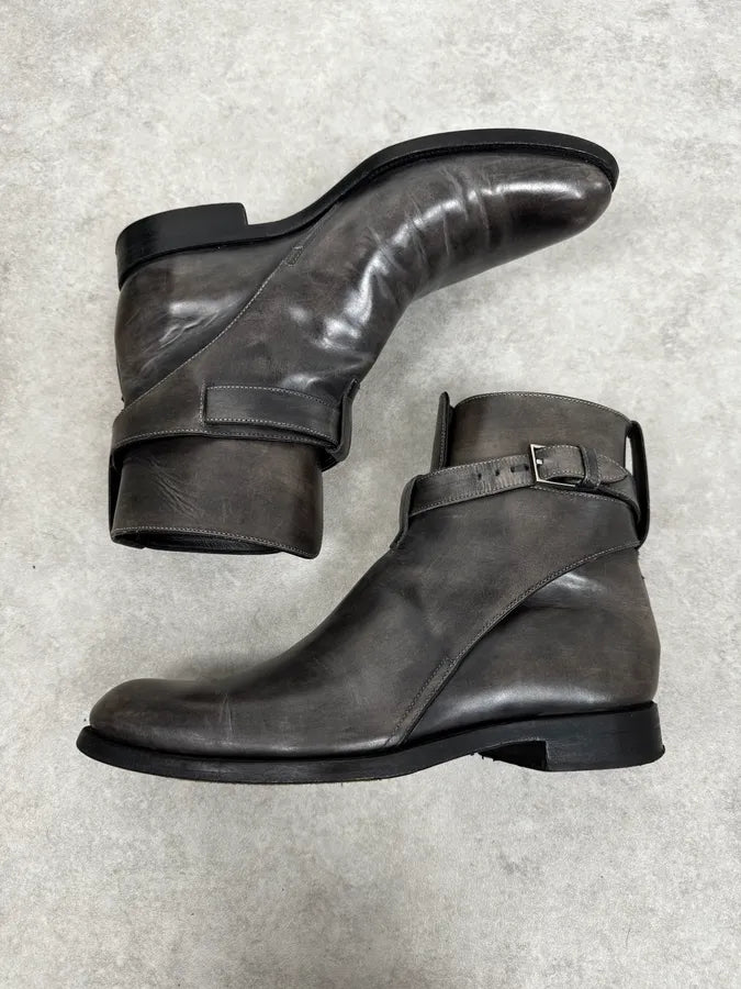 Dior Dark Grey Buckle Strap Leather Chelsea Boots  DnYwHsI 3