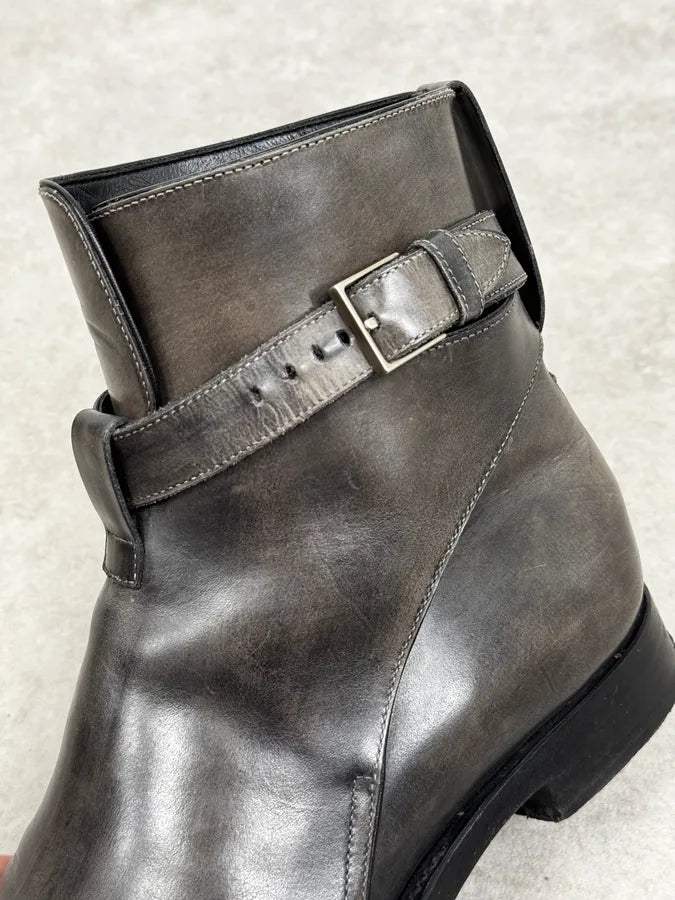 Dior Dark Grey Buckle Strap Leather Chelsea Boots  DnYwHsI 5
