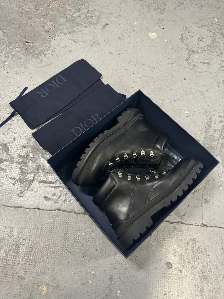 Dior Explorer Jacquard Black Leather Mountain Boots fXtXQDJ 10