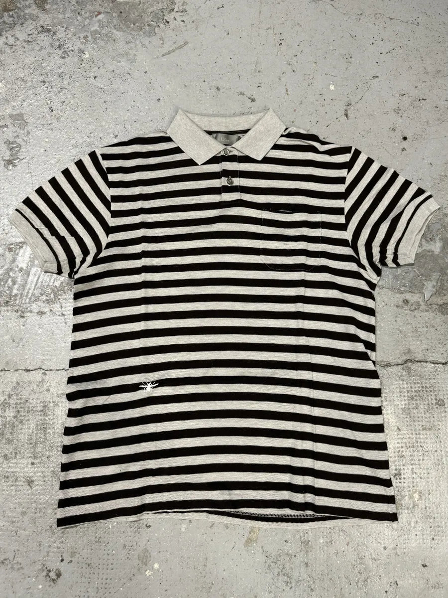 Dior Grey & Black Striped Polo Shirt NPQXItr 0
