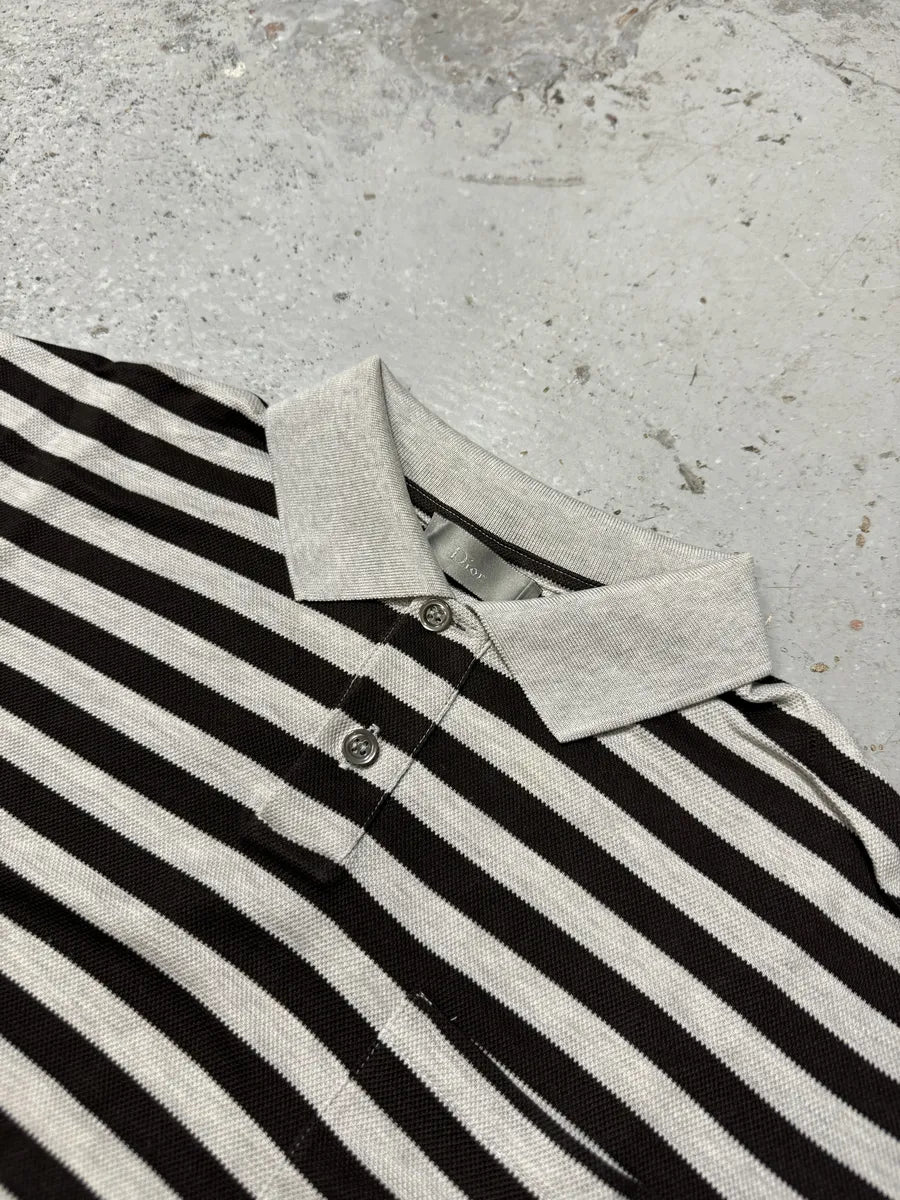 Dior Grey & Black Striped Polo Shirt NPQXItr 9