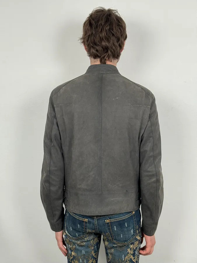 2010s Dior Grey Asymmetrical Leather Biker Jacket by Kris Van Assche DGLKaCZ 2
