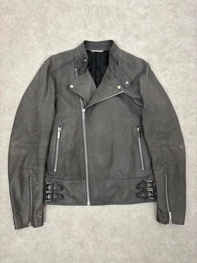 2010s Dior Grey Asymmetrical Leather Biker Jacket by Kris Van Assche DGLKaCZ 0