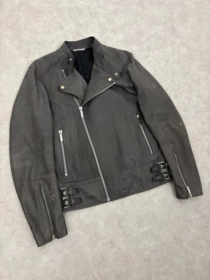 2010s Dior Grey Asymmetrical Leather Biker Jacket by Kris Van Assche DGLKaCZ 3