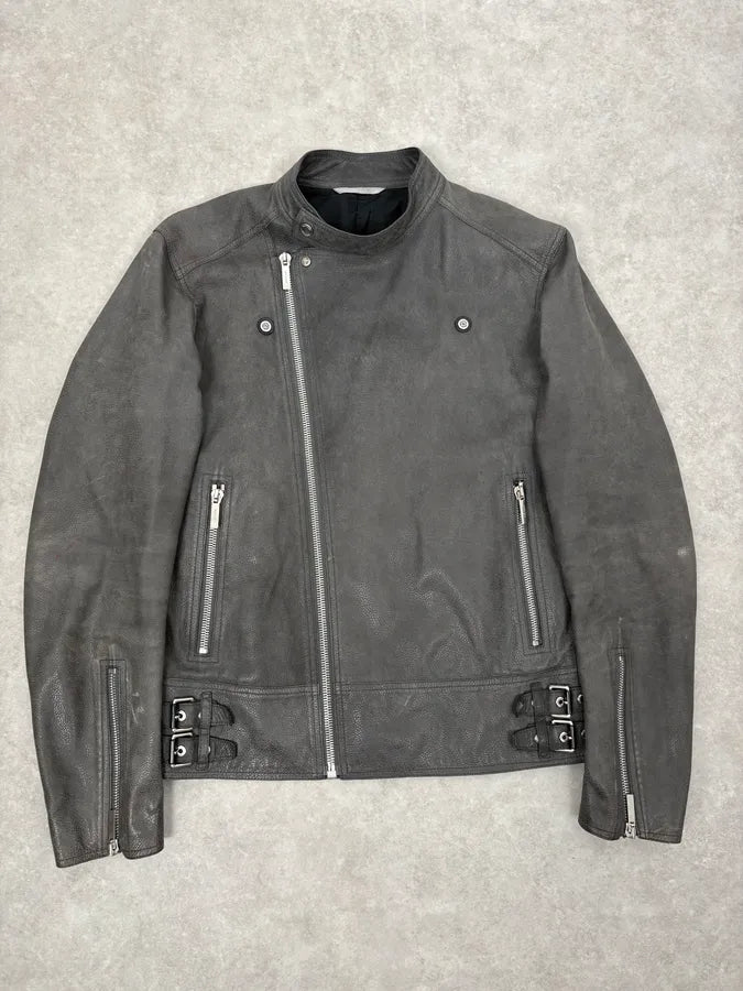 2010s Dior Grey Asymmetrical Leather Biker Jacket by Kris Van Assche DGLKaCZ 4