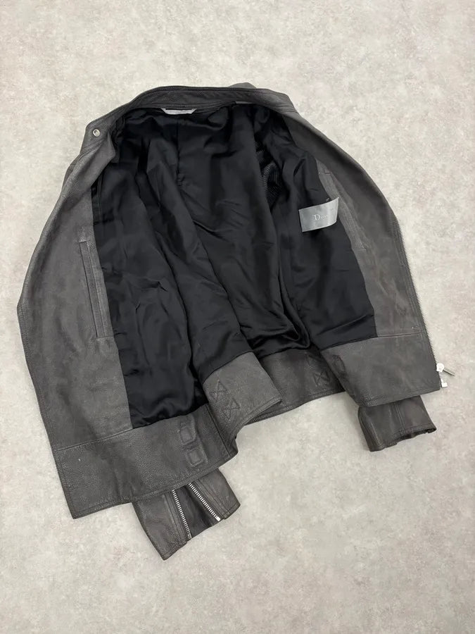 2010s Dior Grey Asymmetrical Leather Biker Jacket by Kris Van Assche DGLKaCZ 9
