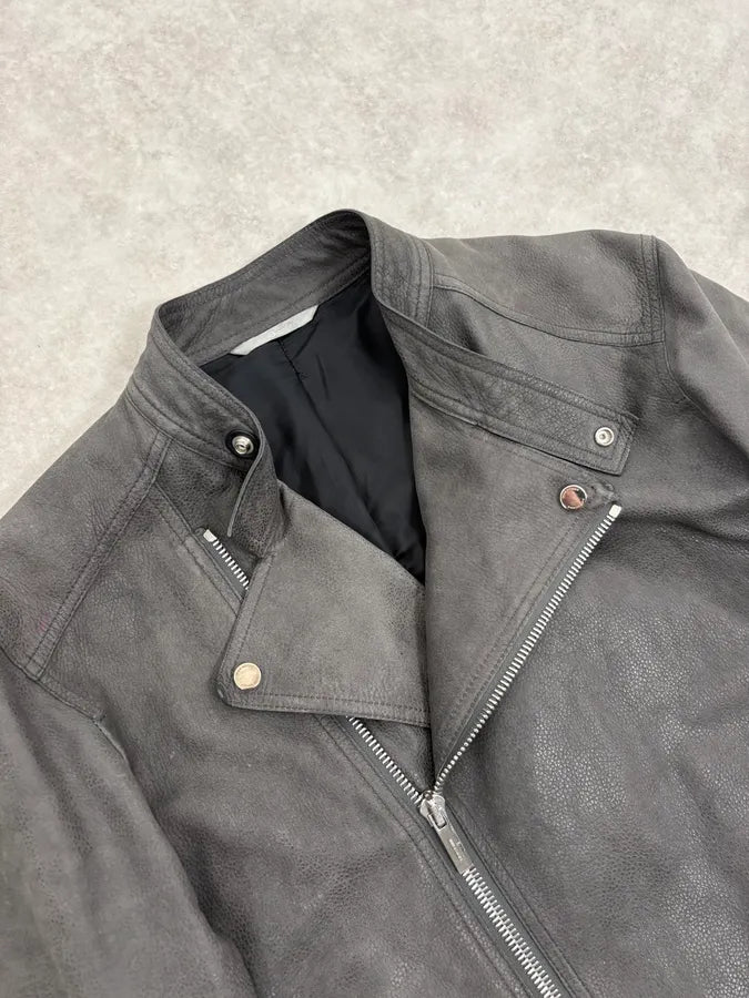 2010s Dior Grey Asymmetrical Leather Biker Jacket by Kris Van Assche DGLKaCZ 5