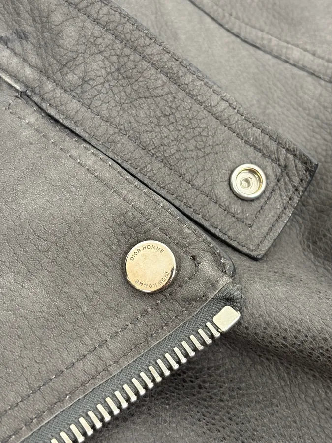 2010s Dior Grey Asymmetrical Leather Biker Jacket by Kris Van Assche DGLKaCZ 11
