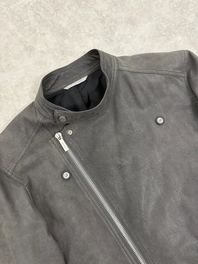 2010s Dior Grey Asymmetrical Leather Biker Jacket by Kris Van Assche DGLKaCZ 7
