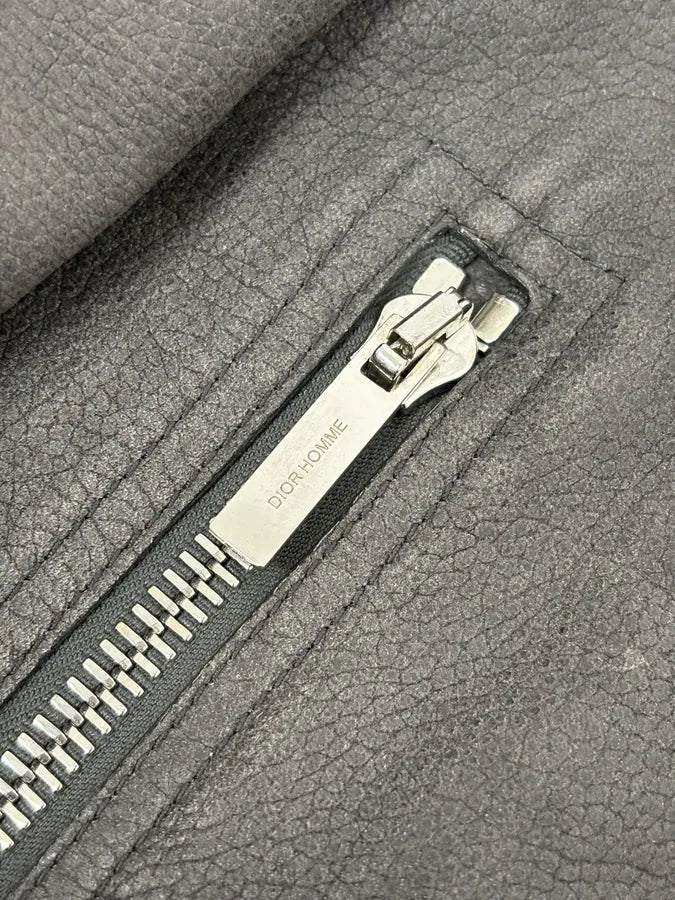 2010s Dior Grey Asymmetrical Leather Biker Jacket by Kris Van Assche DGLKaCZ 10