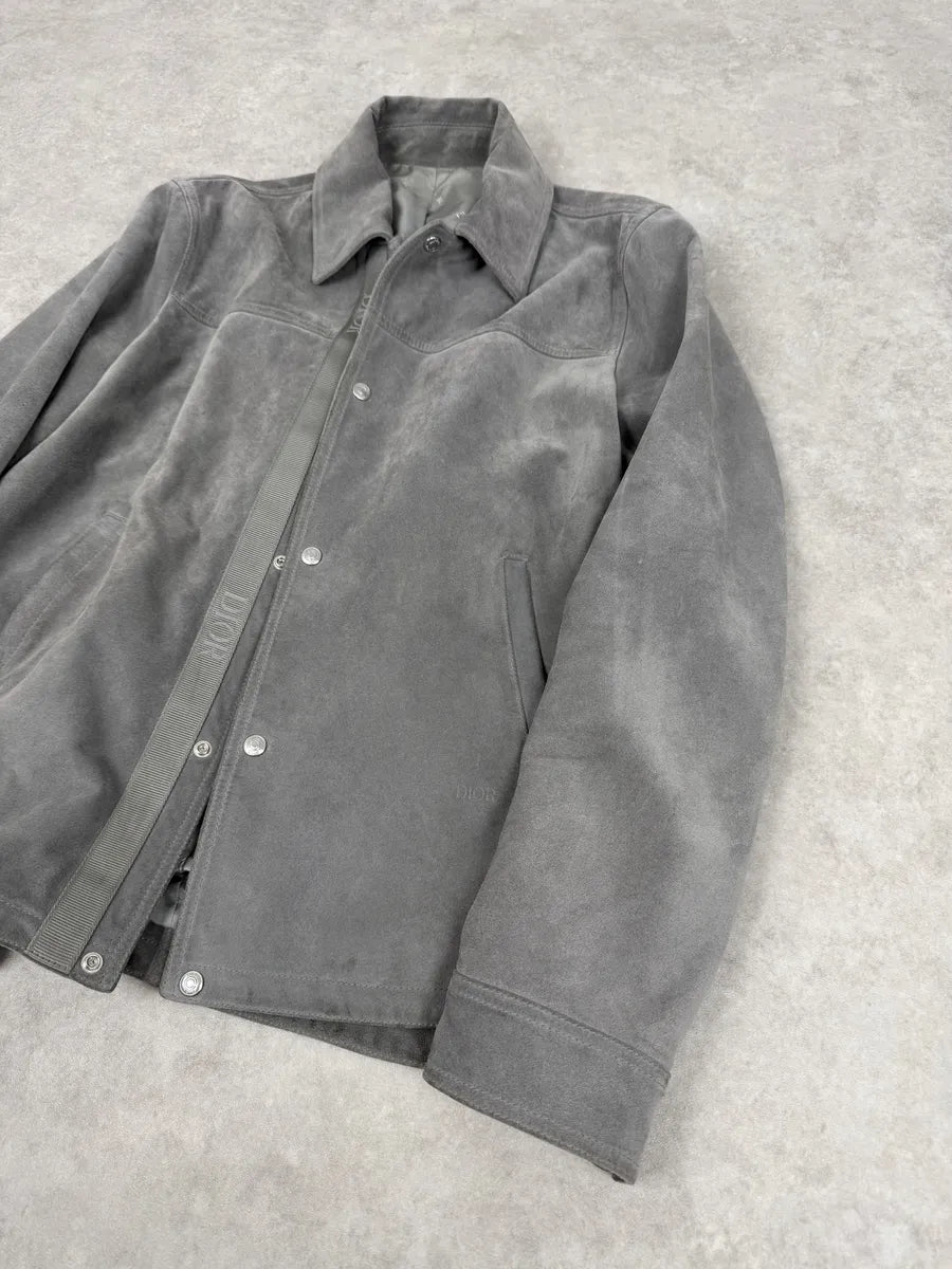 Dior Grey Suede Premium Trucker Leather Jacket OYVaFqa 3