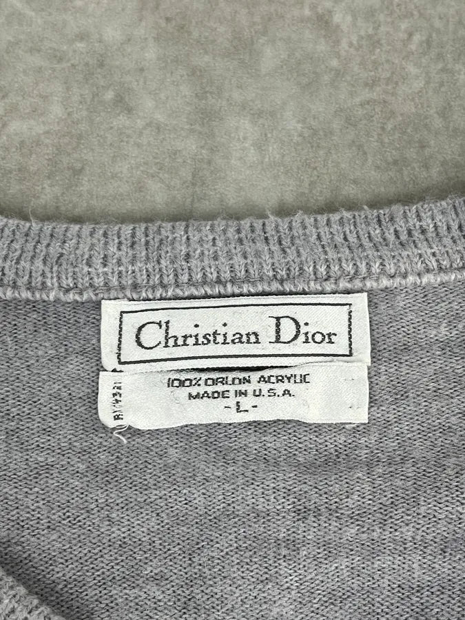 1990s Christian Dior Grey V-Neck Sweater PLVZGbV 8