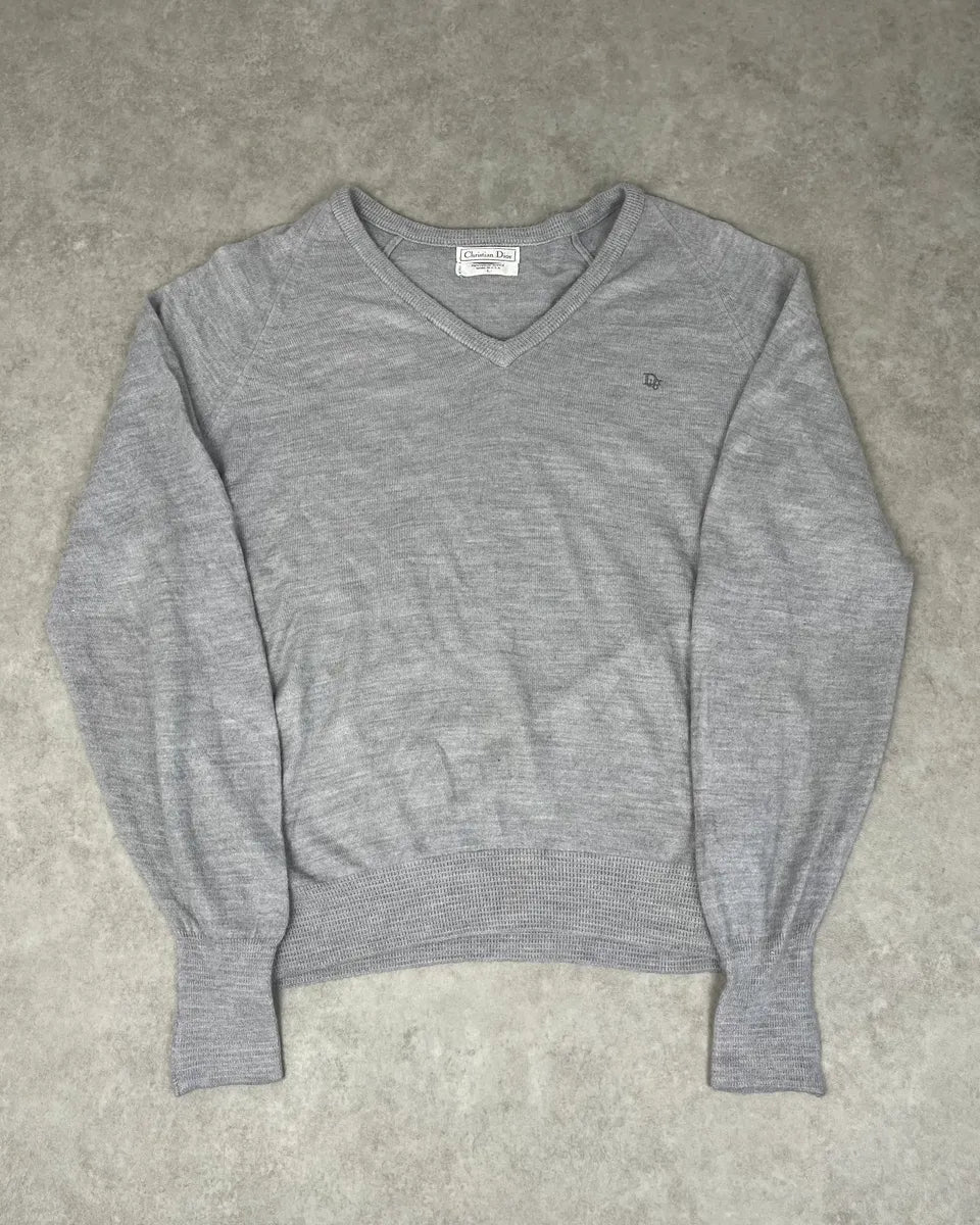 1990s Christian Dior Grey V-Neck Sweater PLVZGbV 3