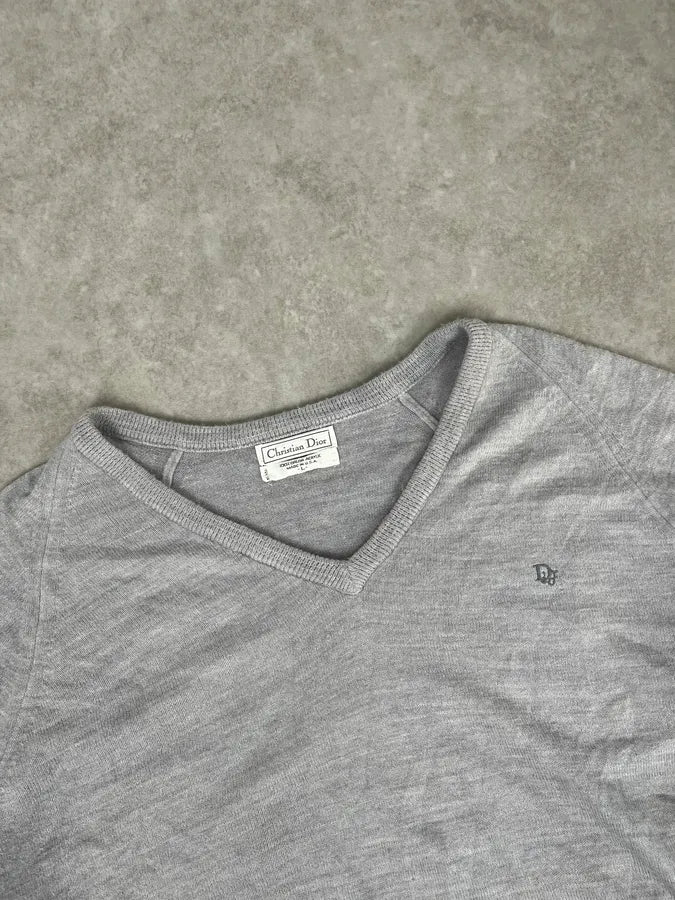 1990s Christian Dior Grey V-Neck Sweater PLVZGbV 4
