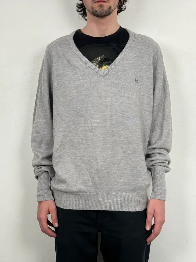 1990s Christian Dior Grey V-Neck Sweater PLVZGbV 1