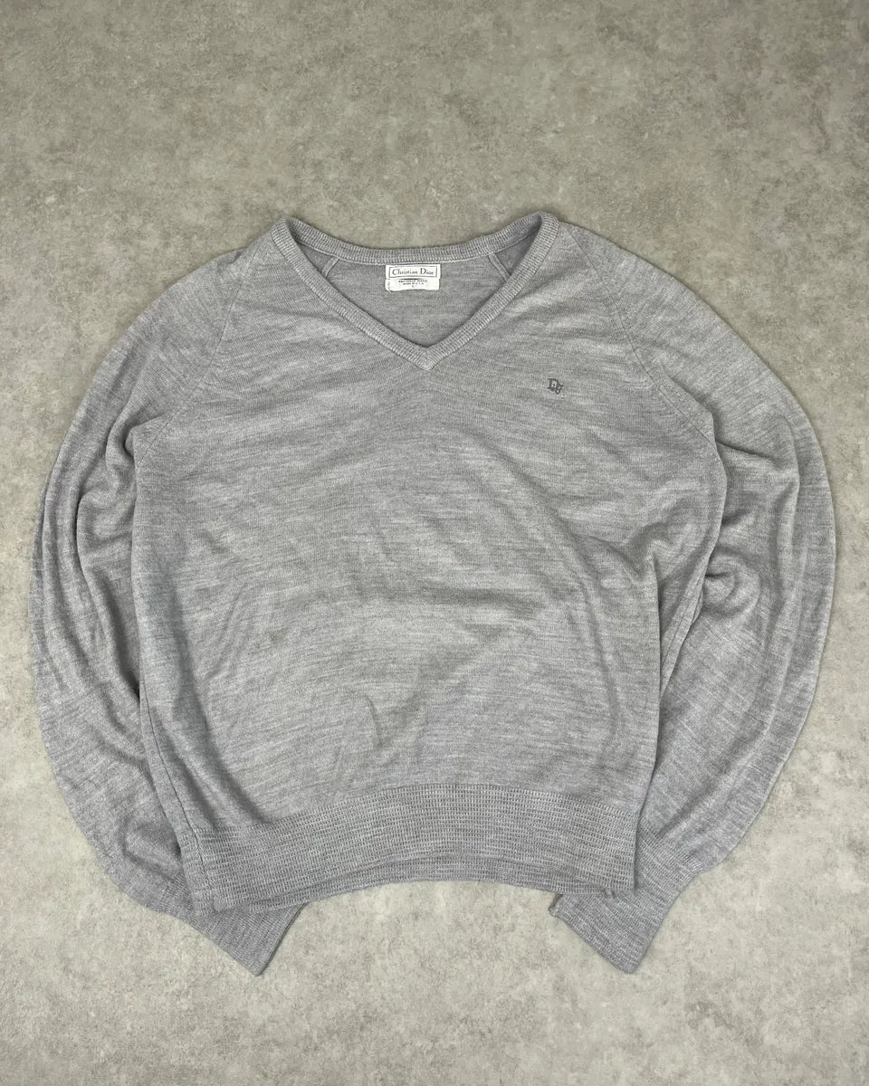 1990s Christian Dior Grey V-Neck Sweater PLVZGbV 0