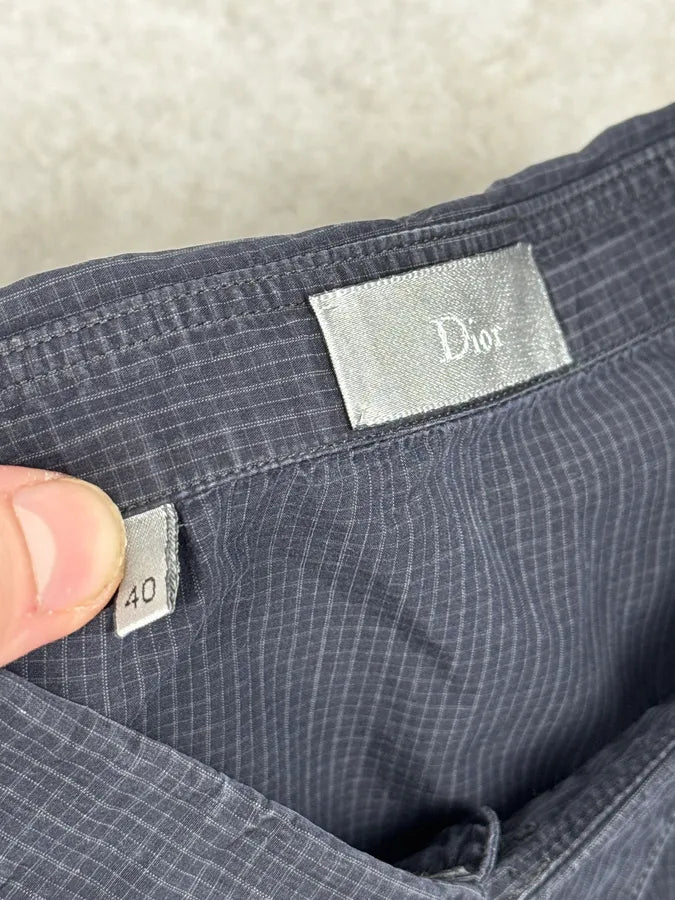 AW2012 Dior Navy & Grey Checkered Classy Shirt mHQKHYu 7