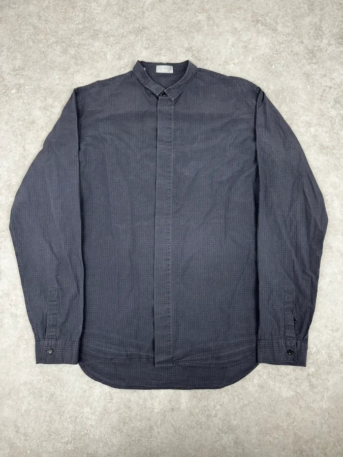 AW2012 Dior Navy & Grey Checkered Classy Shirt mHQKHYu 0