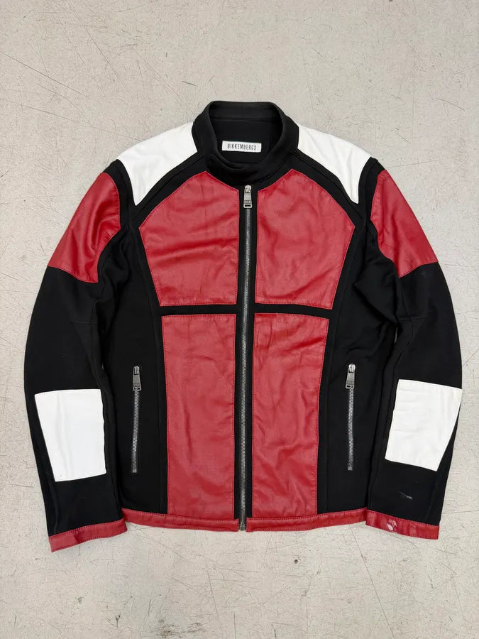 Dirk Bikkembergs Black & Red Leather Biker Jacket lzNHEBX 0