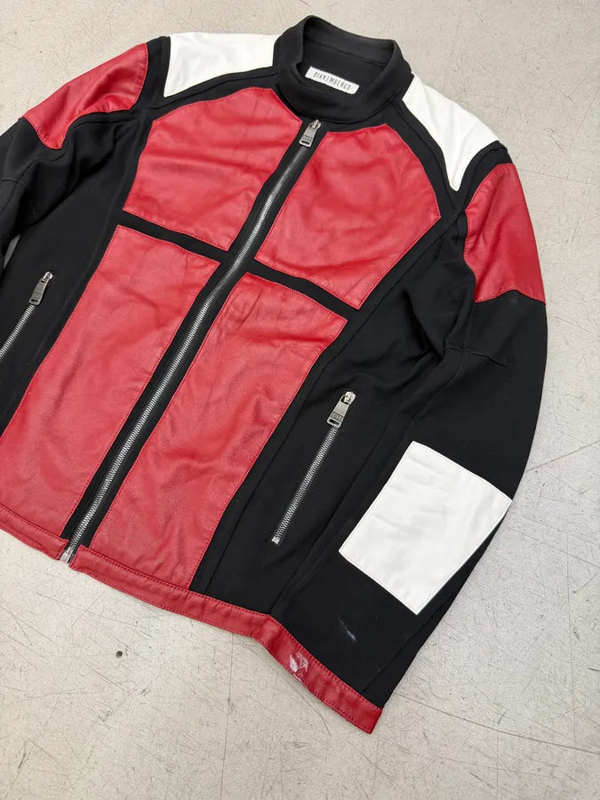 Dirk Bikkembergs Black & Red Leather Biker Jacket lzNHEBX 3