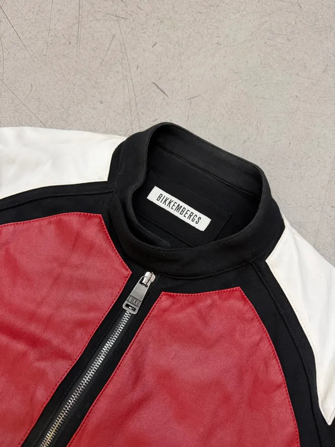 Dirk Bikkembergs Black & Red Leather Biker Jacket lzNHEBX 5