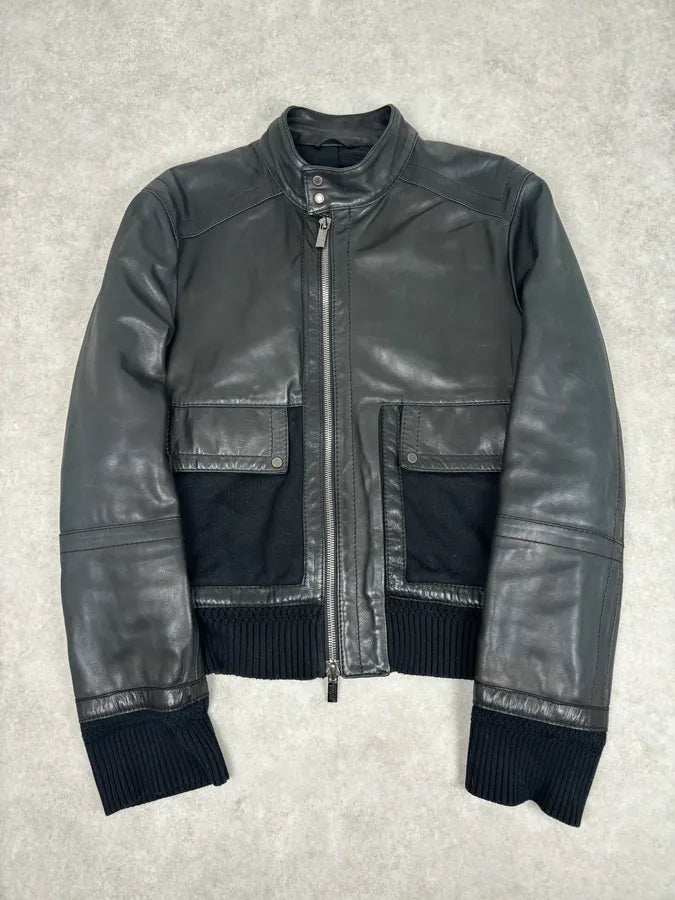 AW2008 Dirk Bikkembergs Black Leather Contrast Block Jacket CFkNNDV 0