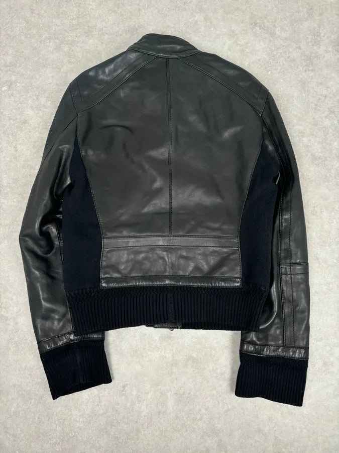 AW2008 Dirk Bikkembergs Black Leather Contrast Block Jacket CFkNNDV 4