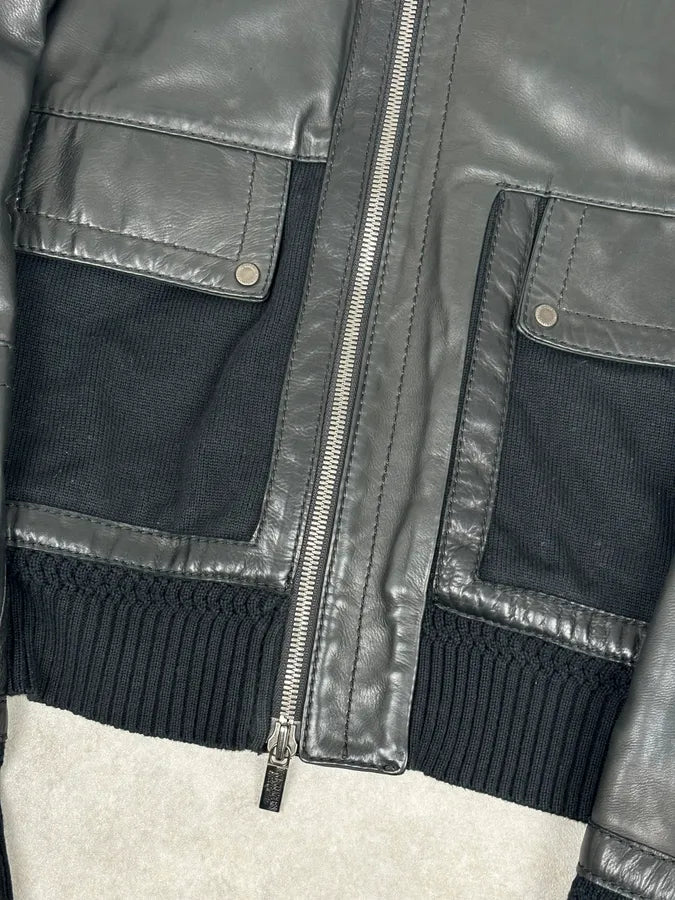AW2008 Dirk Bikkembergs Black Leather Contrast Block Jacket CFkNNDV 7