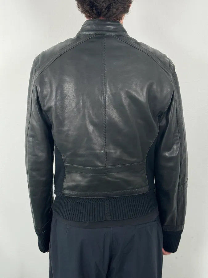 AW2008 Dirk Bikkembergs Black Leather Contrast Block Jacket CFkNNDV 2