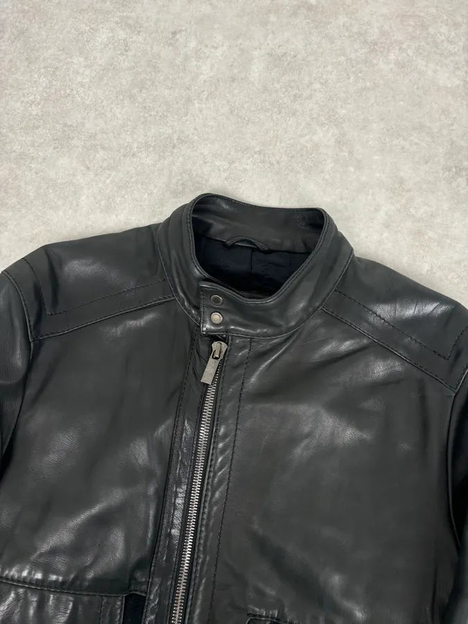 AW2008 Dirk Bikkembergs Black Leather Contrast Block Jacket CFkNNDV 3
