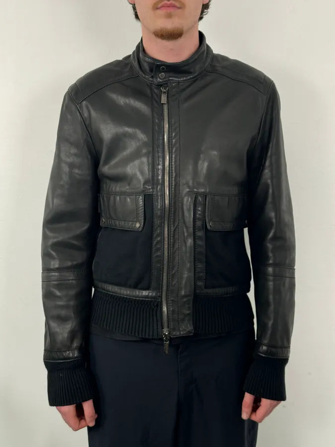 AW2008 Dirk Bikkembergs Black Leather Contrast Block Jacket CFkNNDV 1