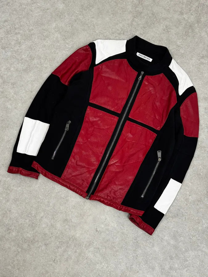 2000s Dirk Bikkembergs Mondrian Leather Color-Block Biker Leather Jacket wOZDDQU 4