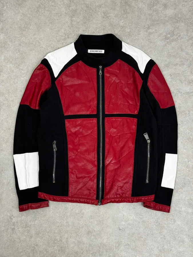 2000s Dirk Bikkembergs Mondrian Leather Color-Block Biker Leather Jacket wOZDDQU 0