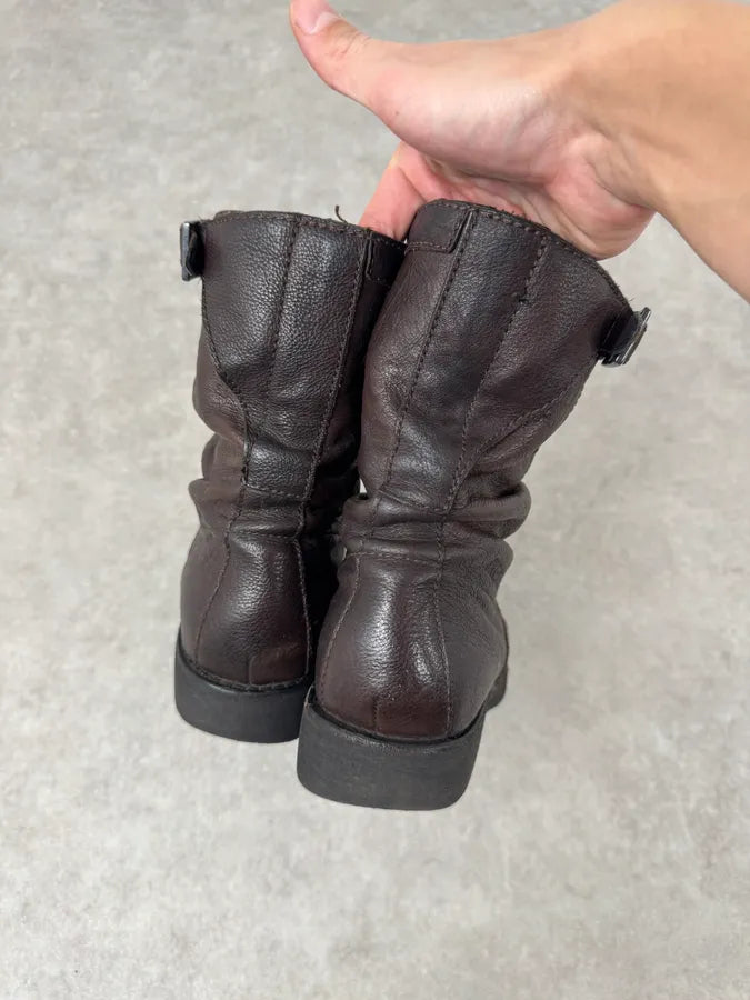 Dirk Bikkembergs Brown Leather Biker Boots hZMbdTm 3