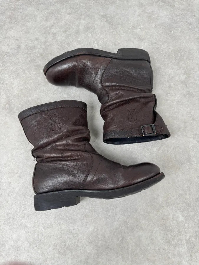 Dirk Bikkembergs Brown Leather Biker Boots hZMbdTm 5