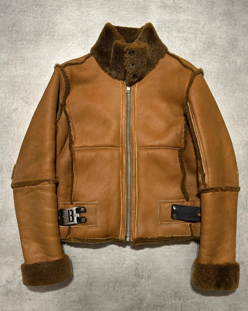 Dirk Bikkembergs Brown Sheep Leather Shearling Jacket mPMnDPs 0