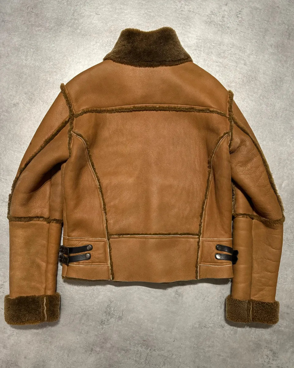 Dirk Bikkembergs Brown Sheep Leather Shearling Jacket mPMnDPs 1
