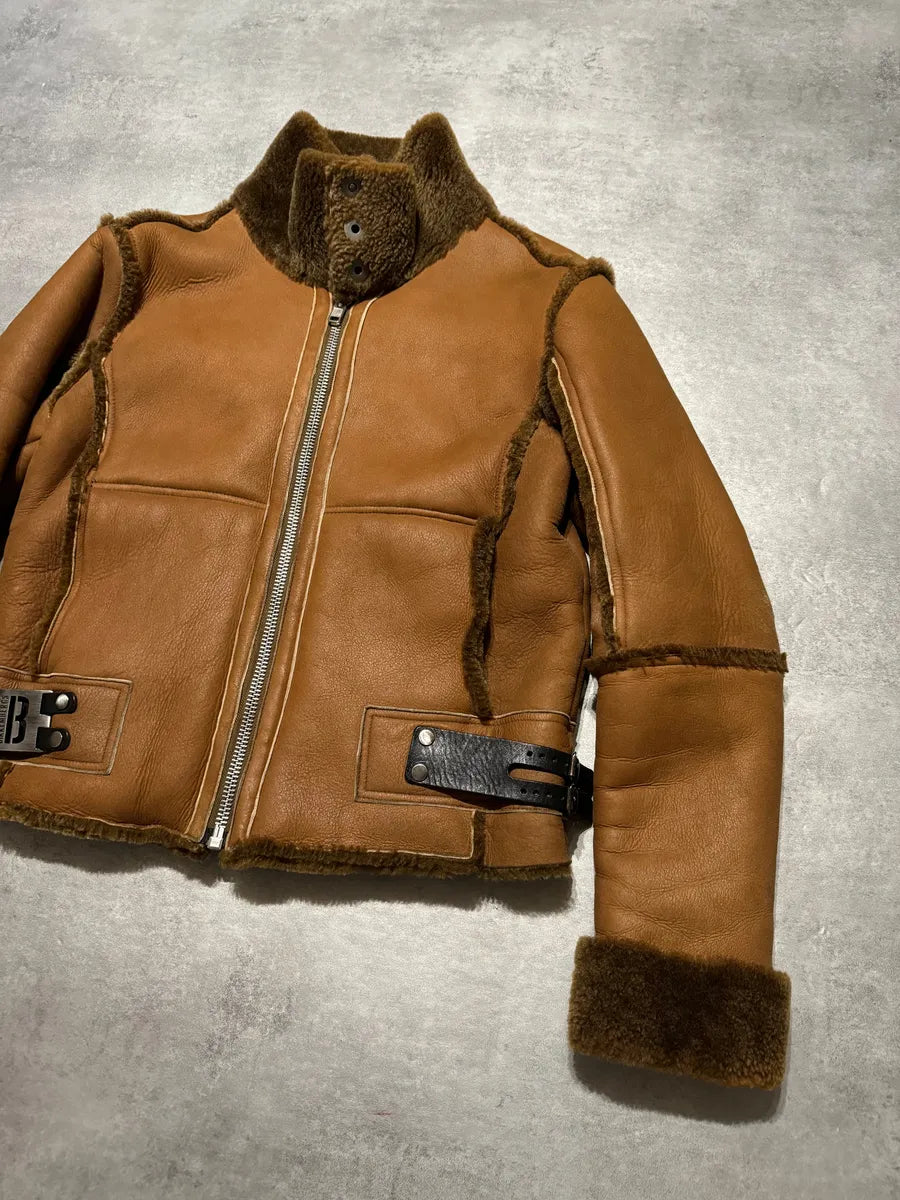 Dirk Bikkembergs Brown Sheep Leather Shearling Jacket mPMnDPs 4