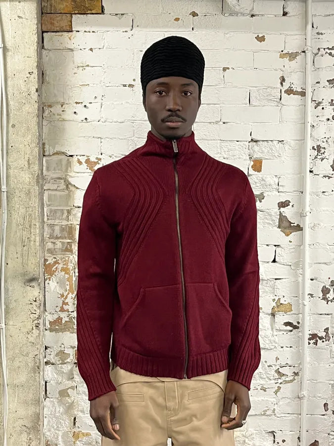 Dirk Bikkembergs Symetrical Burgundy Wool Zip-Up Sweatee QbSeDtu 0