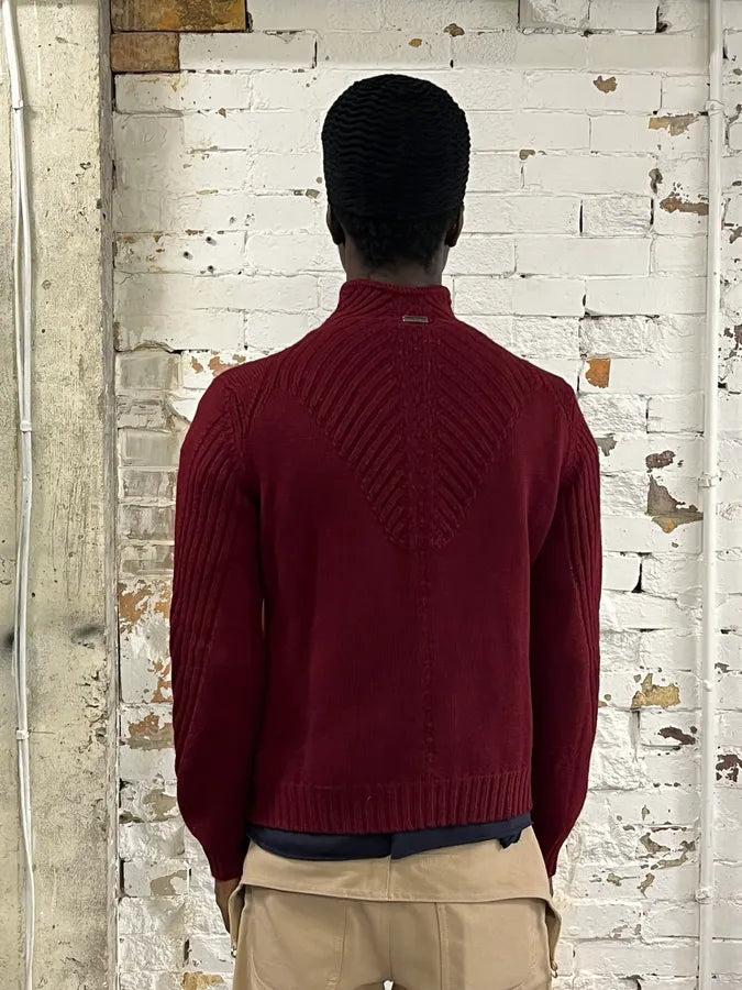 Dirk Bikkembergs Symetrical Burgundy Wool Zip-Up Sweatee QbSeDtu 1
