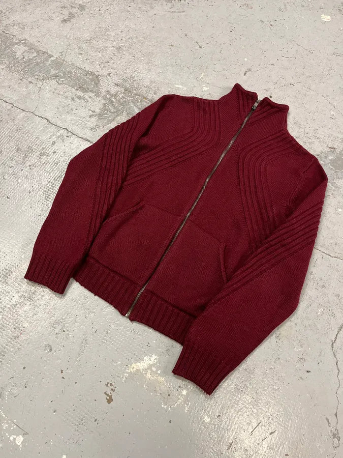 Dirk Bikkembergs Symetrical Burgundy Wool Zip-Up Sweatee QbSeDtu 3