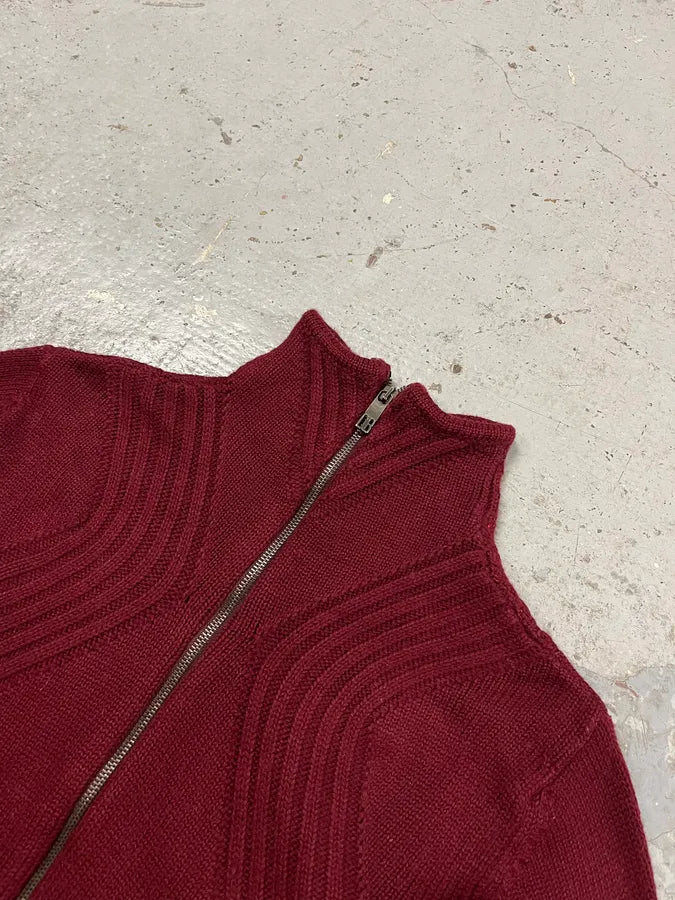 Dirk Bikkembergs Symetrical Burgundy Wool Zip-Up Sweatee QbSeDtu 4