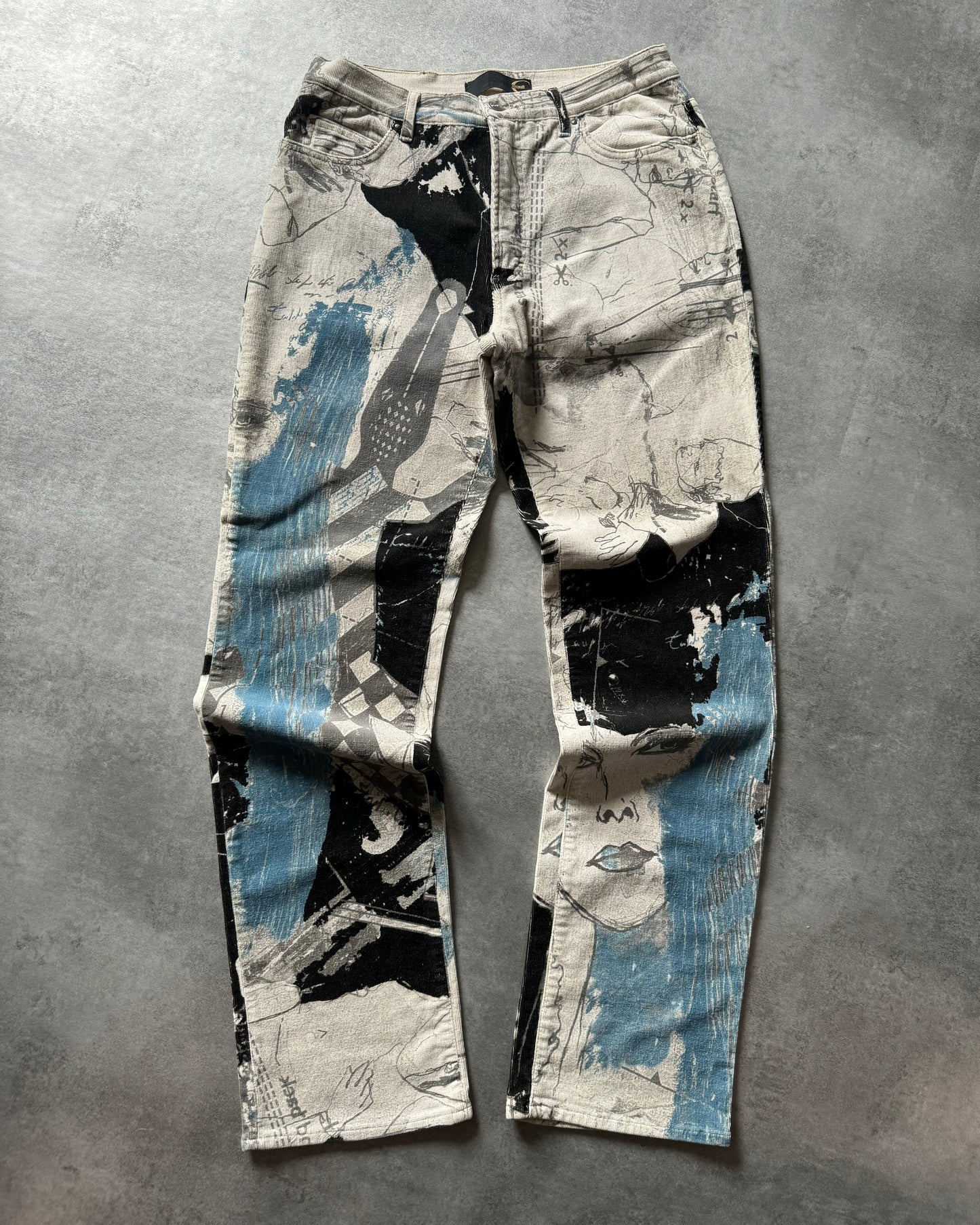 SS2005 Cavalli Velvet Comics Art Relaxed Pants  (M) - 1