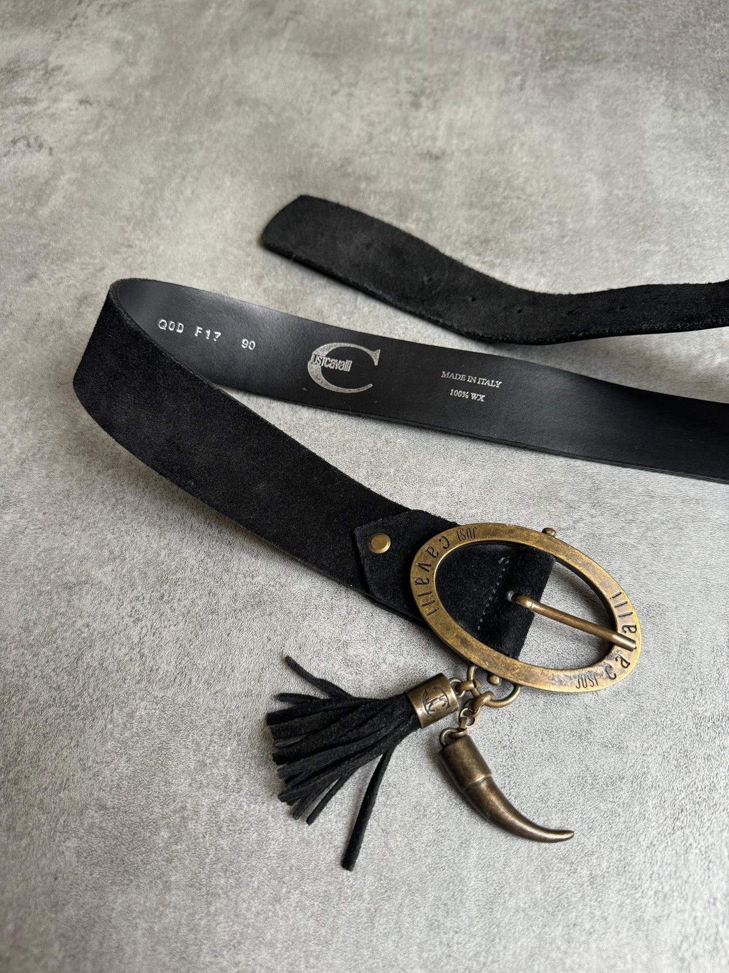 SS2008 Cavalli Black Waxed Suede Black Belt (OS) - 5