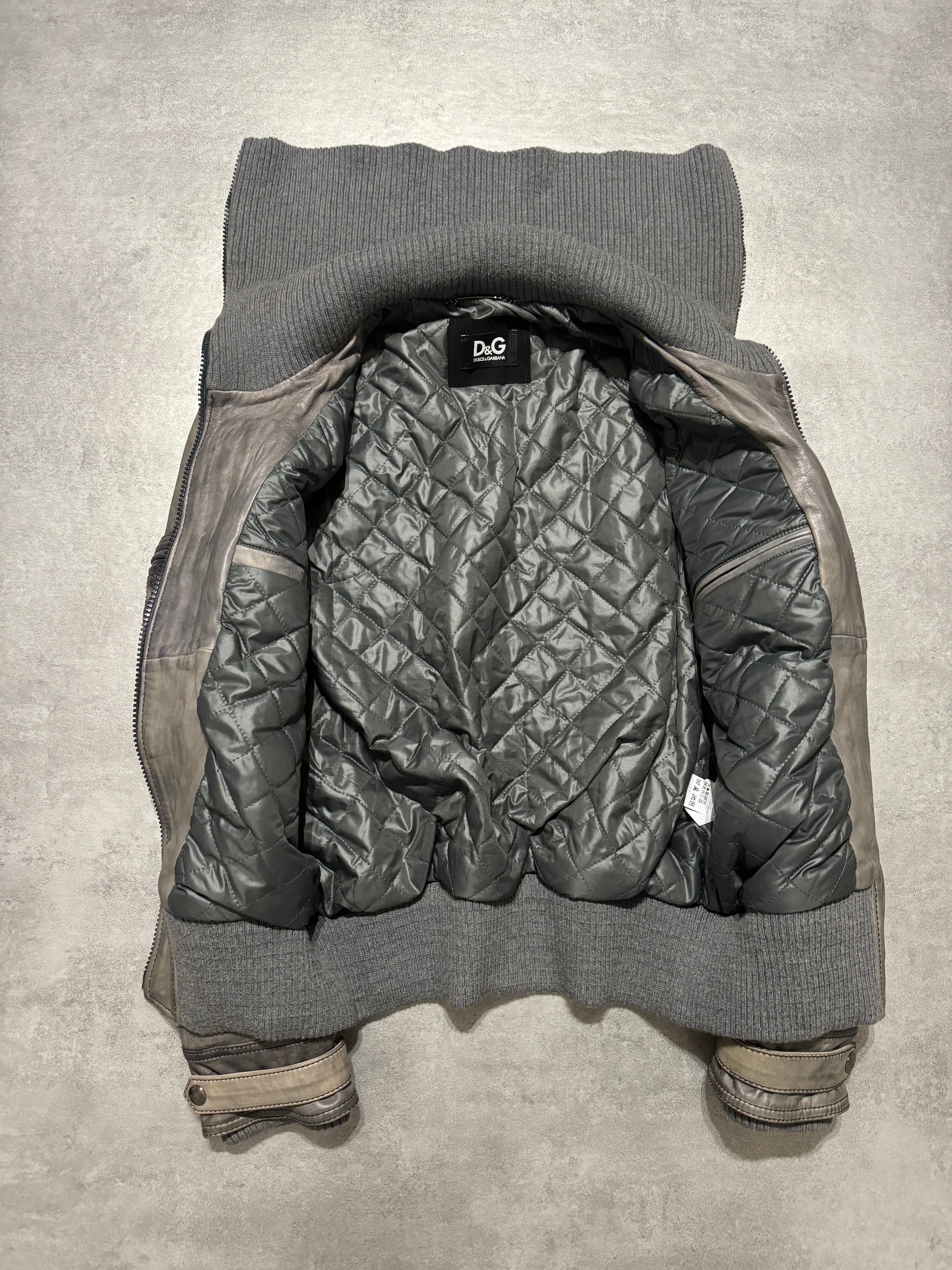 2000s Dolce & Gabbana Multi Zips Grey Archive Leather Jacket (L) - 4