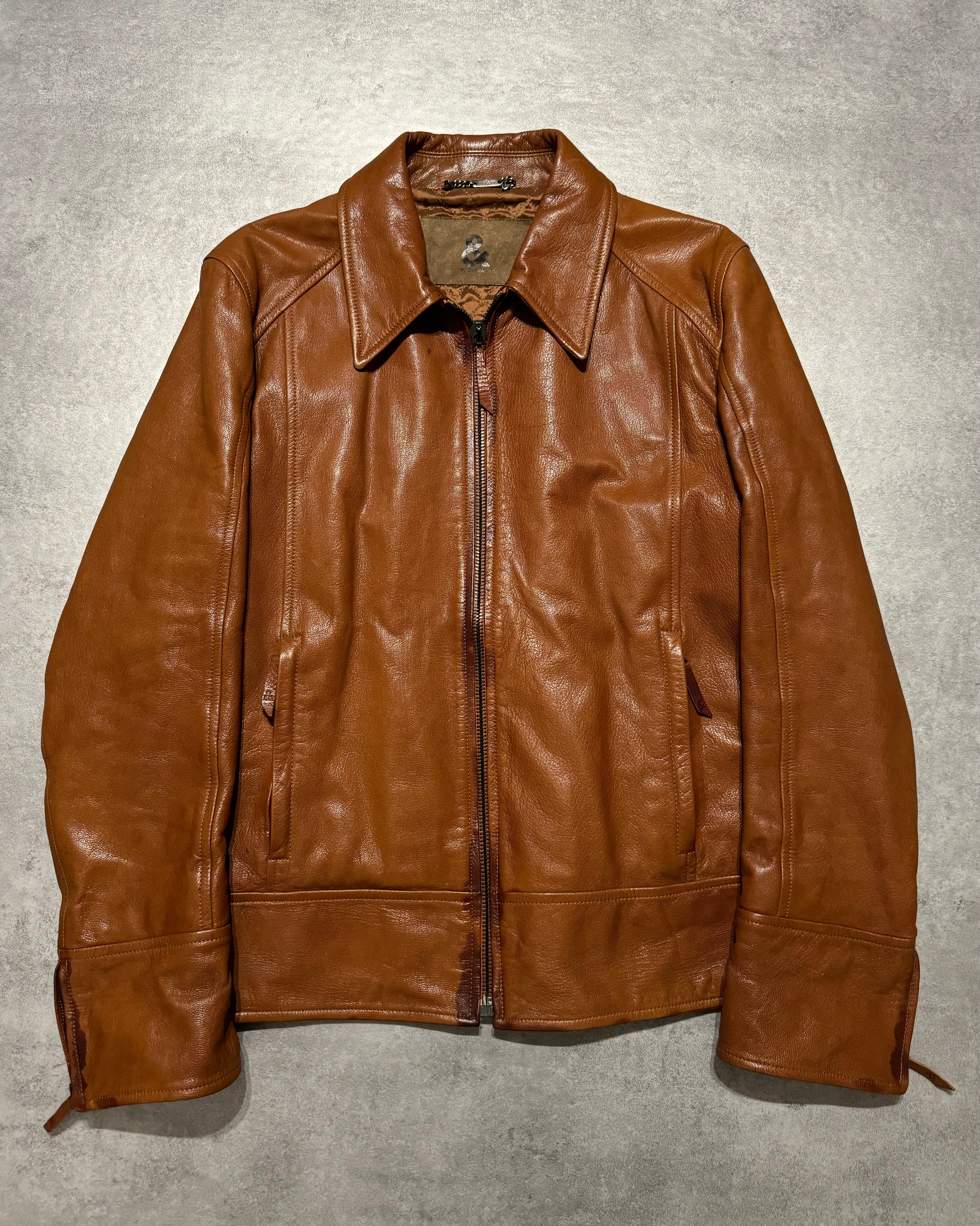 2000s Dolce & Gabbana Brown Coach Leather Jacket (M) - 1