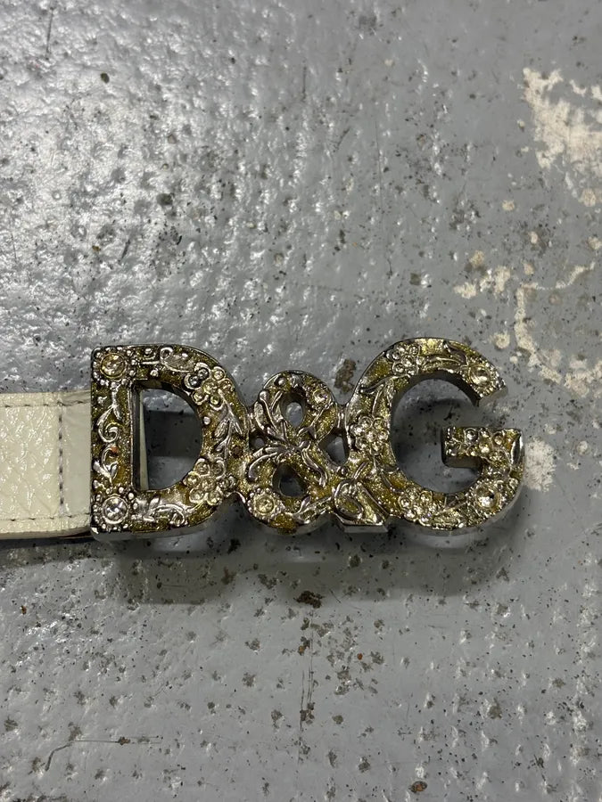 AW2004 Dolce & Gabanna White Studded Logo Leather Belt CUxTdqh 3