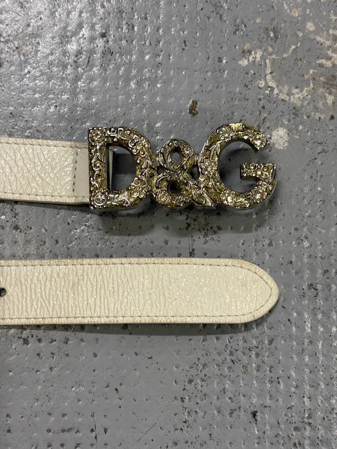 AW2004 Dolce & Gabanna White Studded Logo Leather Belt CUxTdqh 2