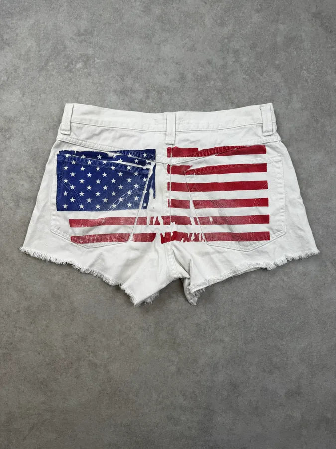 2000s Dolce & Gabbana White American Flag Distressed Shorts mhXBdUT 4