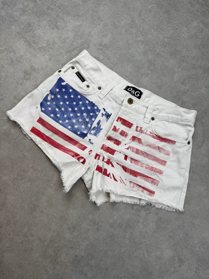 2000s Dolce & Gabbana White American Flag Distressed Shorts mhXBdUT 5